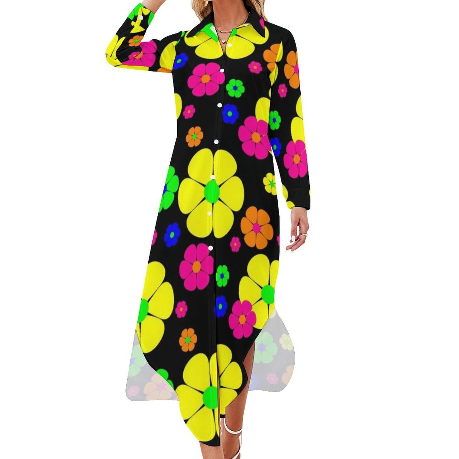 vintage mod floral Long Sleeved Shirt Dress Clothing summer dress woman