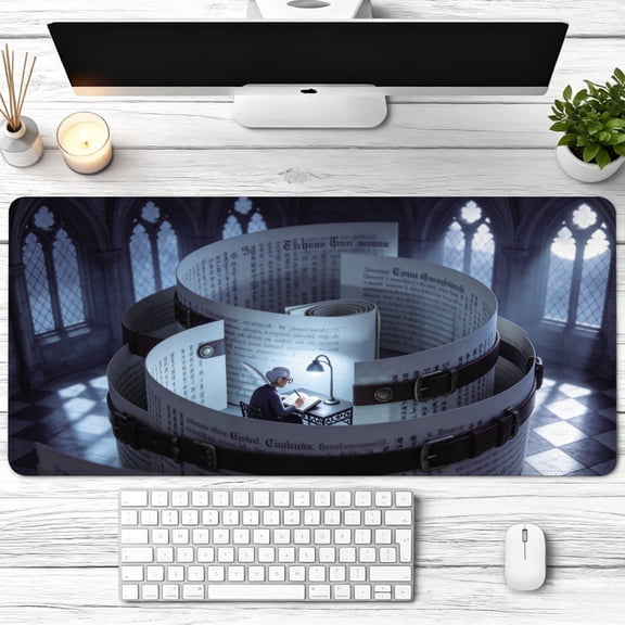 vintage parchment scroll library design Mouse Pad,Non Slip Rubber Pad,Desktop Decoration Drotection Pad,Washable,Lock Edge Multi Size,Mousepad For Study Room,Literature Office