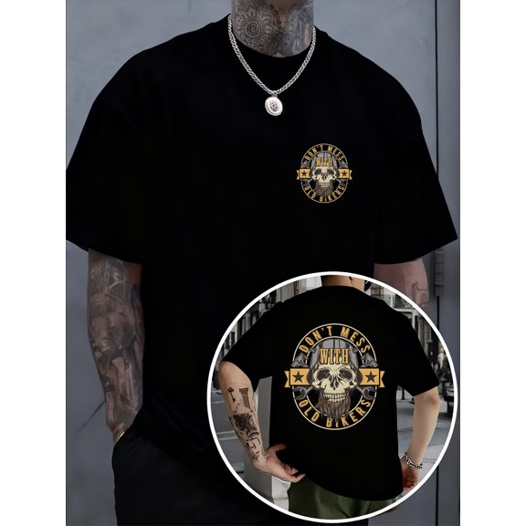 vintage street style mens skull letter print comfortable daily casual 100 cotton washed short sleeve shirt casual comfortable round neck printed clothing outing fash