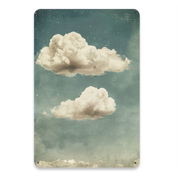 A vintage-style floating cloud metal tin plaque - a minimalist wall decoration suitable for home, cafe, garage, and outdoor decor. Durable iron, easy to hang, 8x12 inches.