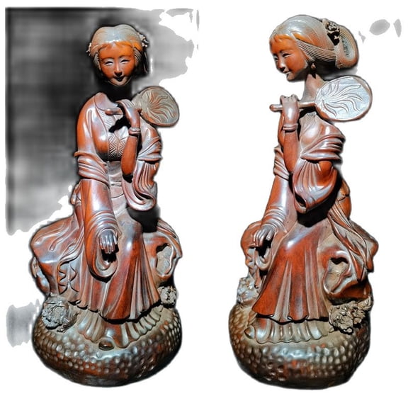 vintage wood wooden carved carving figure antique doll hand carved figurines art statuette femme decoration