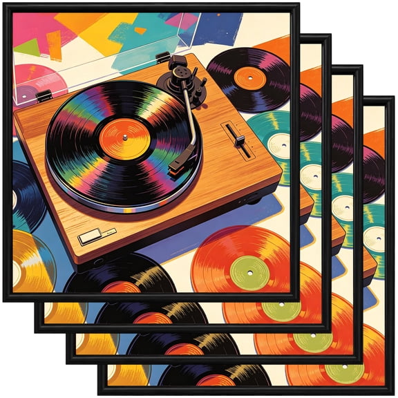 4 Pcs Vinyl Record Frame, 12.5 x 12.5 Inch Album Cover Wall Mount Display Frame with Acrylic Panel and Mounting Fittings, Black Decorative Holder for Home Studio Gallery Art Ornament