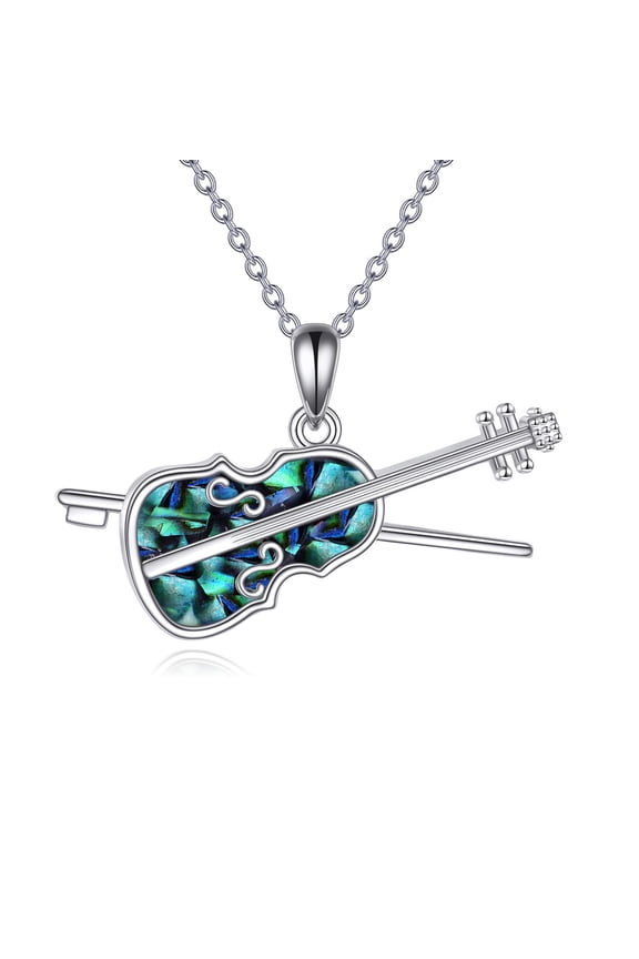 violin necklace 925 Sterling Silver Abalone shell Violin Pendant Necklace Music Jewelry Gifts For Women Friend