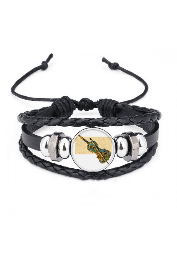violin rock music festival poster bracelet braided leather woven wristband