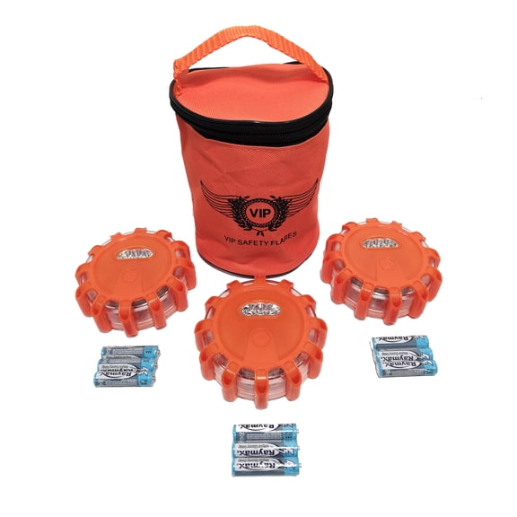 vipcycle 3 Super Bright LED Roadside Emergency Warning Road Safety Flares Light Kit, Storage Bag for Car, Truck, RV, Motorcycle, Boat