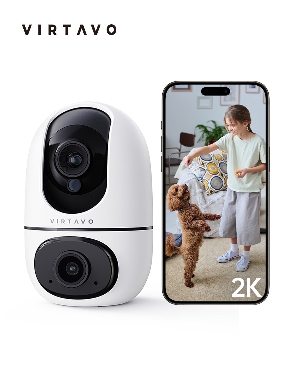 Virtavo XD1 Wireless Indoor Home Security Camera, Baby Monitor & Pet Cam with 360 Ptz, Motion Tracking, Recording, Night Vision, 2-Way Audio, Safety Alerts