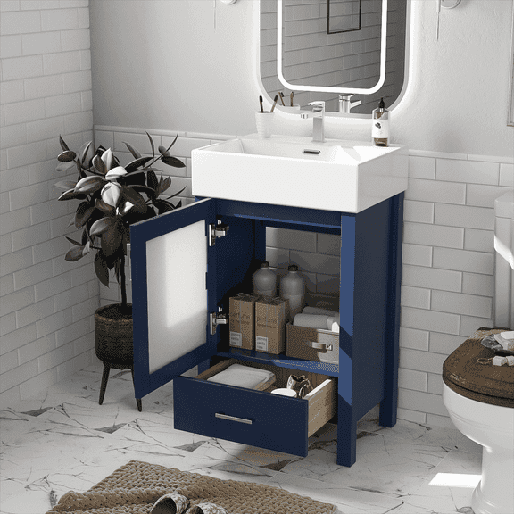 viswild 20" Bathroom Vanity with Ceramic Sink, Soft Close Doors & Storage for Small Bathrooms, Freestanding Modern Vanity Cabinet, Blue