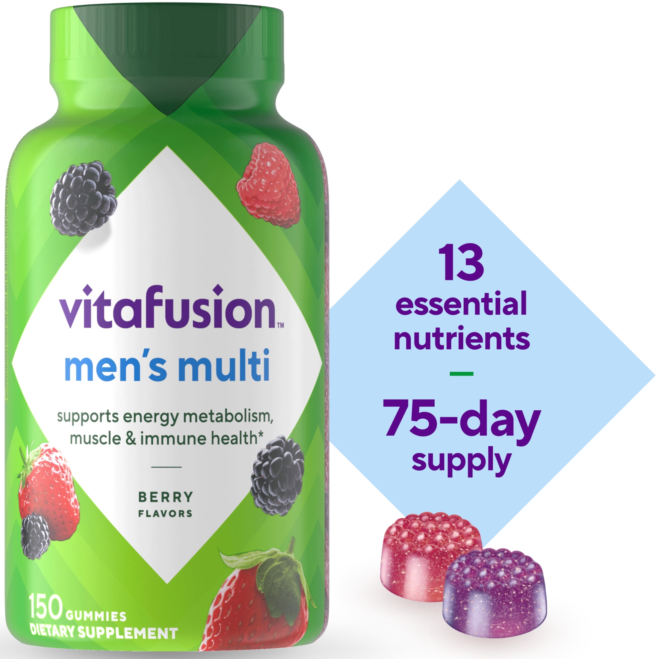 vitafusion Adult Gummy Vitamins for Men, Berry Flavored Daily Multivitamins for Men, 150 Count