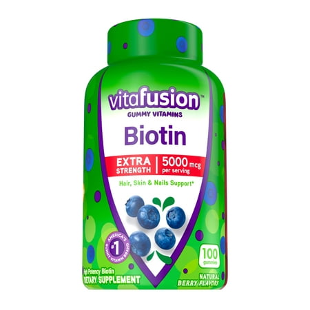 vitafusion Extra Strength Gummy Biotin Vitamins, Blueberry Flavored, 100 Count