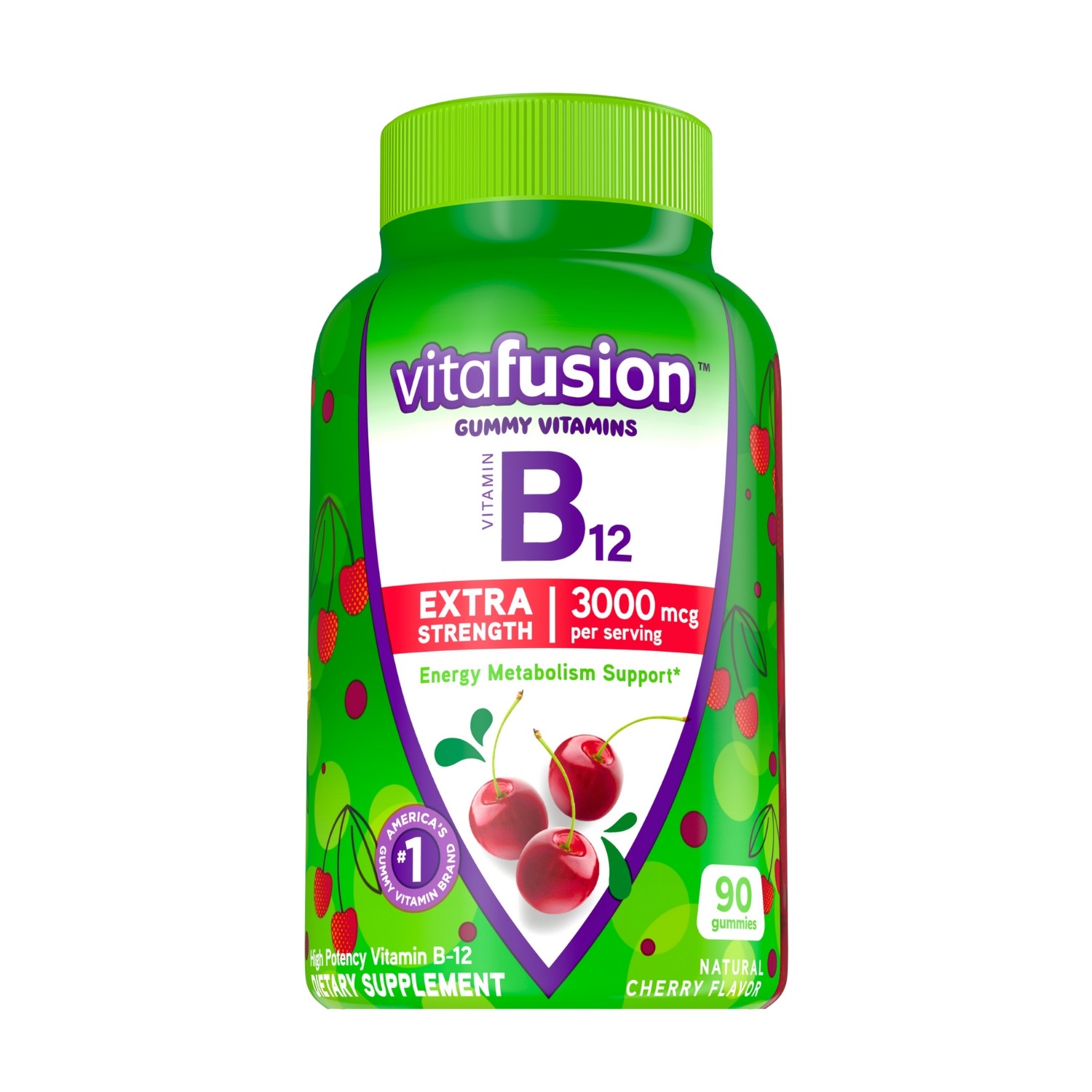 vitafusion Extra Strength Vitamin B12 Gummy Vitamins, Cherry Flavored, 90 Count - image 1 of 10