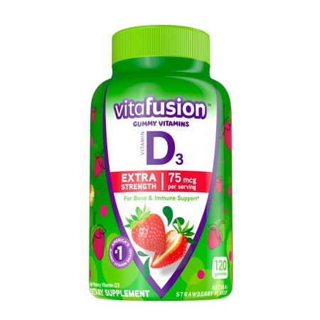 vitafusion Extra Strength Vitamin D3 Gummy Vitamins for Bone and Immune System Support, Strawberry Flavored, 120 Count