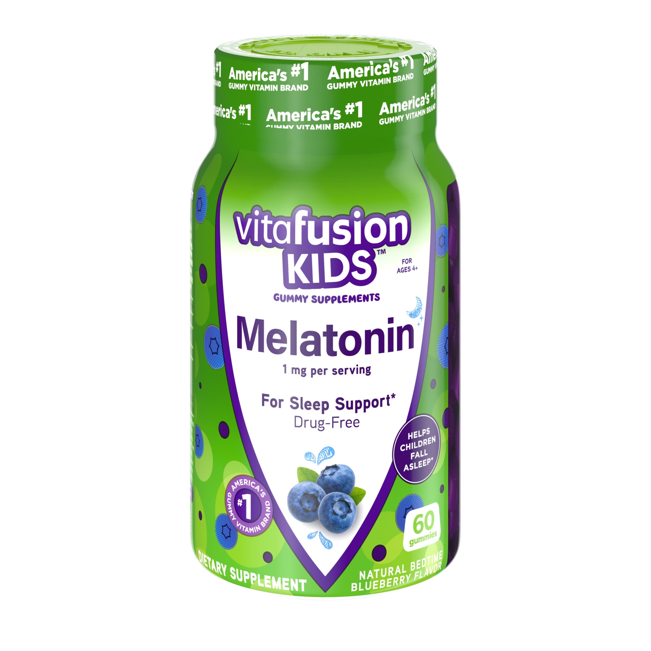 vitafusion Kids Melatonin Gummy Supplements, Blueberry Flavored Sleep Support Supplements