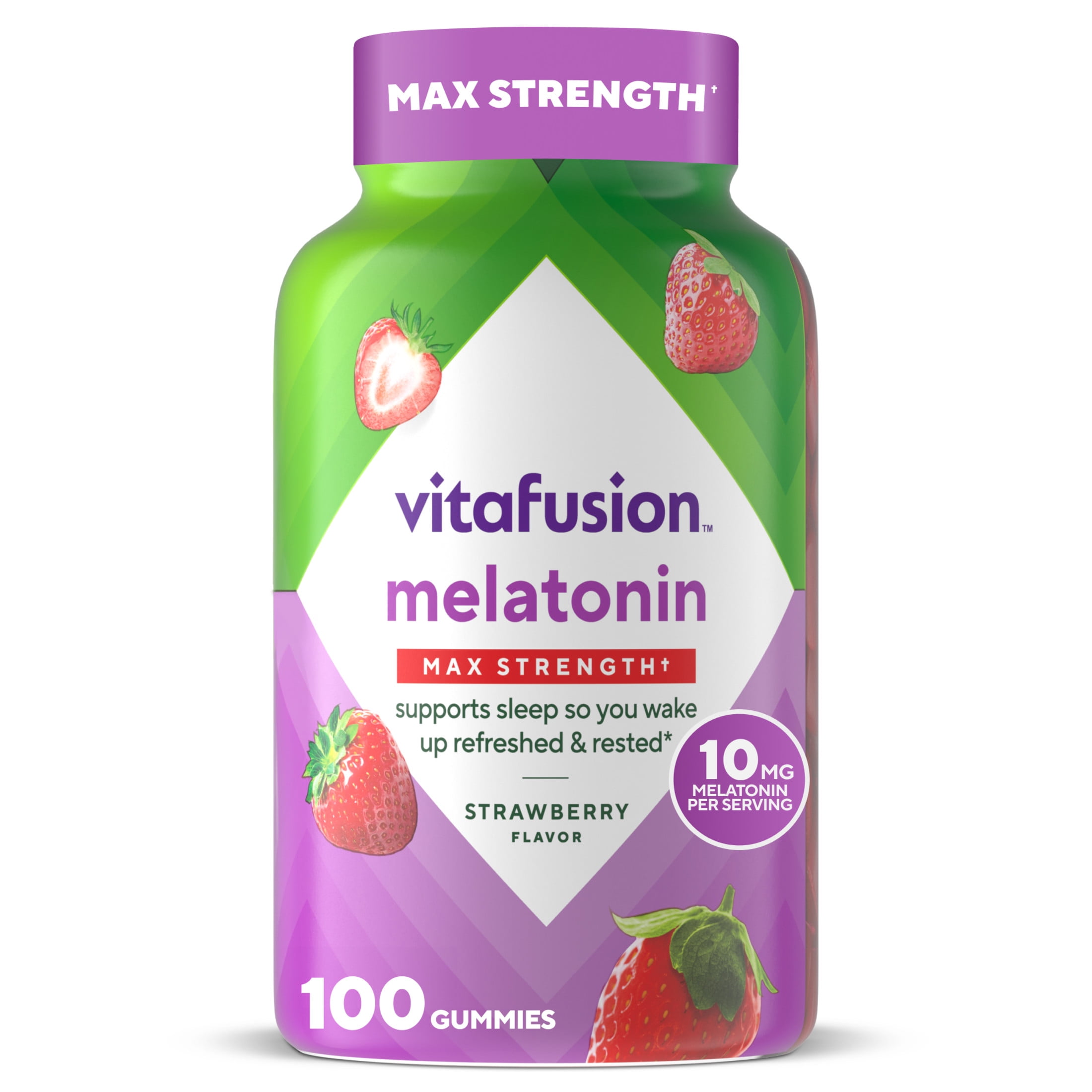 vitafusion Max Strength Melatonin Sleep Aid Gummy Supplements, Strawberry Flavor, 10 mg, 100 Count