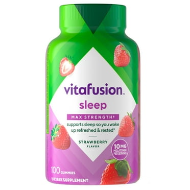 vitafusion Max Strength Melatonin Sleep Aid Gummy Supplements, Strawberry Flavor, 10 mg, 100 Count