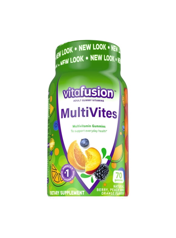 vitafusion Multivites Daily Gummy Multivitamin for Men and Women: vitamin A, B12, B6, C, D & E, Delicious Berry, Peach and Orange Flavors, 70ct (35 day supply)