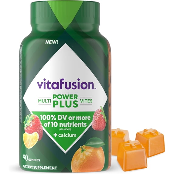Vitafusion Power Plus Multivitamin Supplement | 90 Gummies with Calcium | Tangerine and Strawberry Flavored