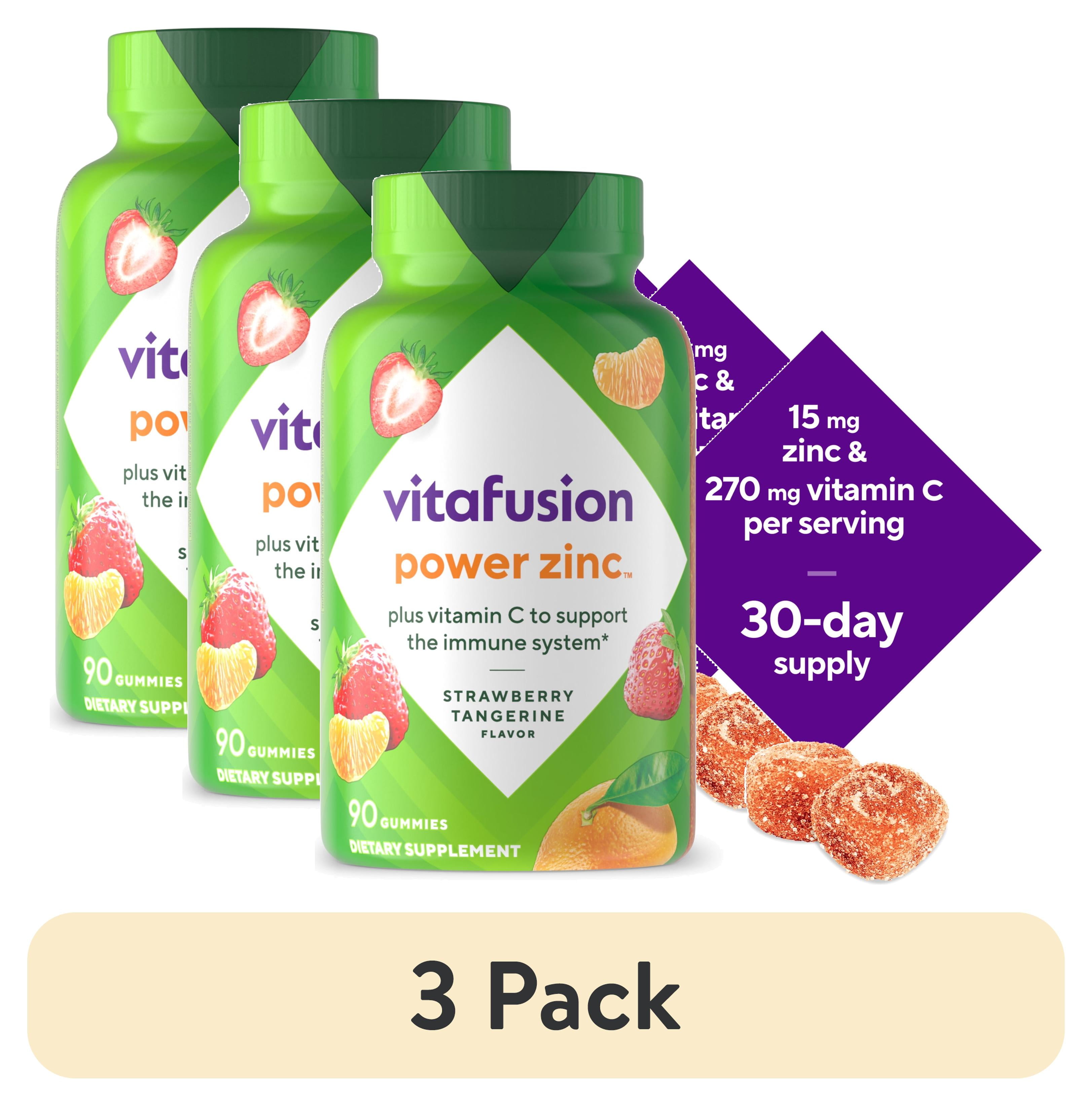 (3 pack) vitafusion Power Zinc Gummy Vitamins, Strawberry Tangerine Flavored Immune Support (1), 90 Count
