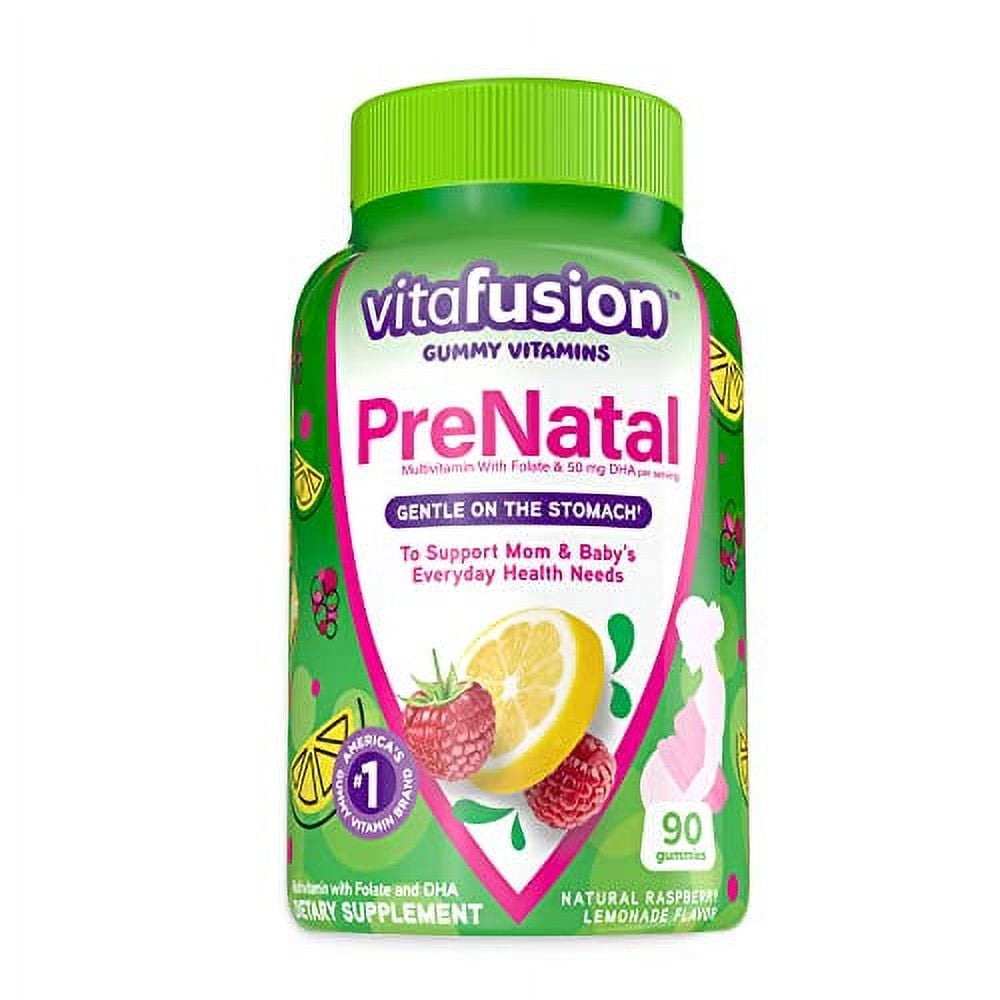 vitafusion PreNatal Gummy Vitamins, Lemon & Raspberry Lemonade Flavored Pregnancy Vitamins for Women, 90 Count