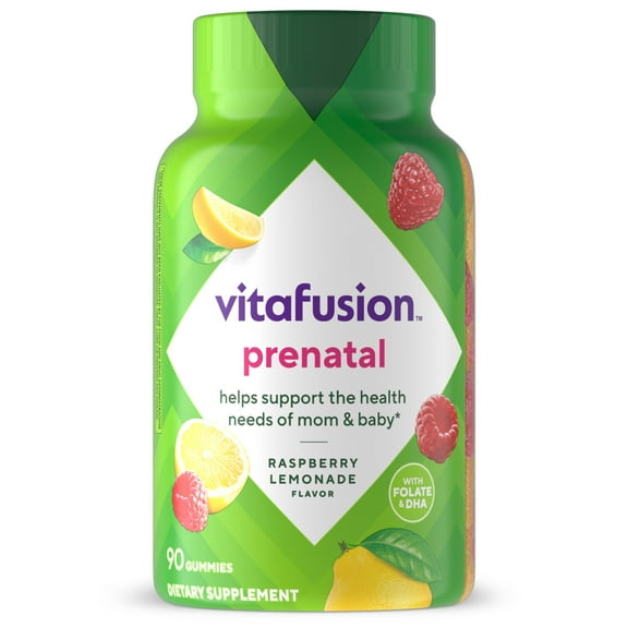 vitafusion PreNatal Gummy Vitamins, Raspberry Lemonade Flavored, Pregnancy Vitamins for Women, 90 Ct