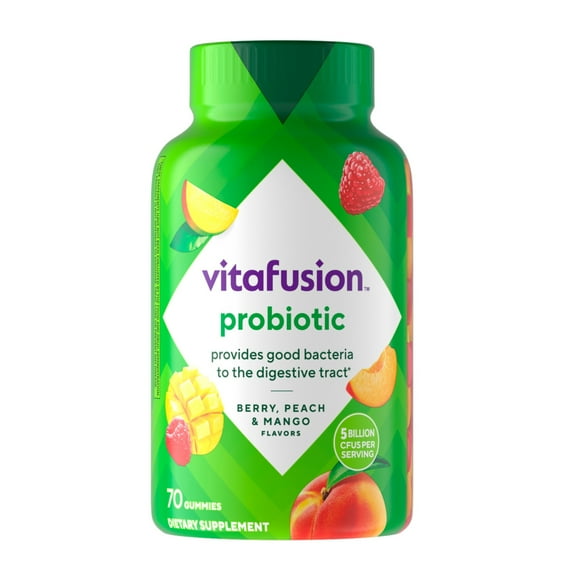 vitafusion Probiotic Gummy, Raspberry, Peach and Mango Flavored Probiotic Supplements, 70 Count