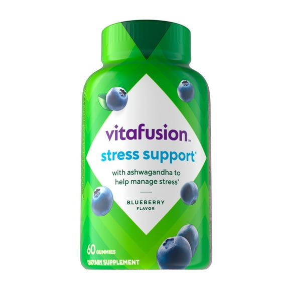 vitafusion Stress Support Ashwagandha Gummy Vitamins, 125mg, Blueberry Flavor, 60 Count