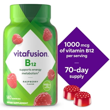 vitafusion Vitamin B12 Gummy Vitamins, 1,000 mcg, Raspberry Flavored, 140 Count