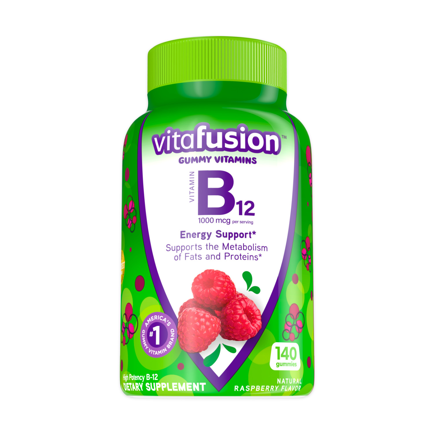 vitafusion Vitamin B12 Gummy Vitamins, Raspberry Flavored, 140 Count - image 1 of 8