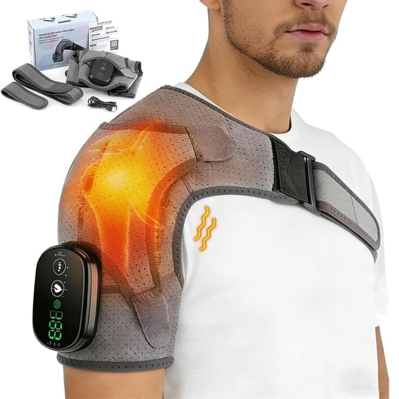 Vital Triple Method Shoulder Massager, Compression & Vibration – Triple Method Cordless Heated Wrap, 3 Heating Levels & 3 Vibration Modes, Adjustable Straps for Deep Tissue Pain Relief