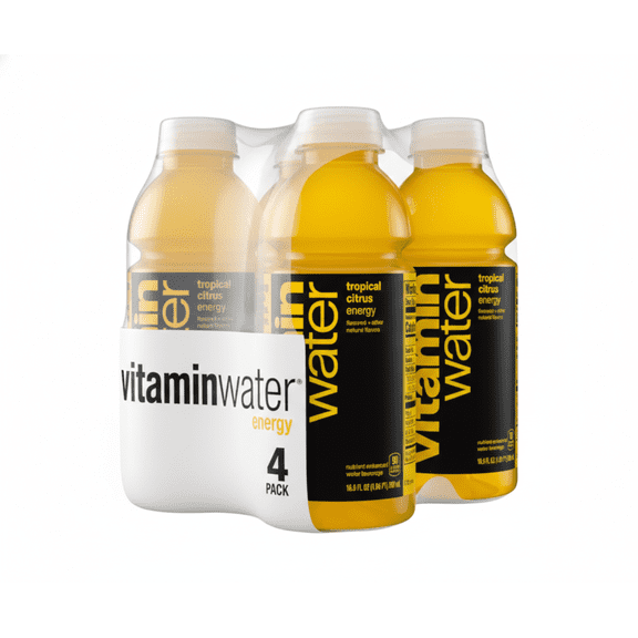 vitaminwater Energy Tropical Citrus Flavored Water Beverage, 16.9 fl oz, 4 Pack Bottles