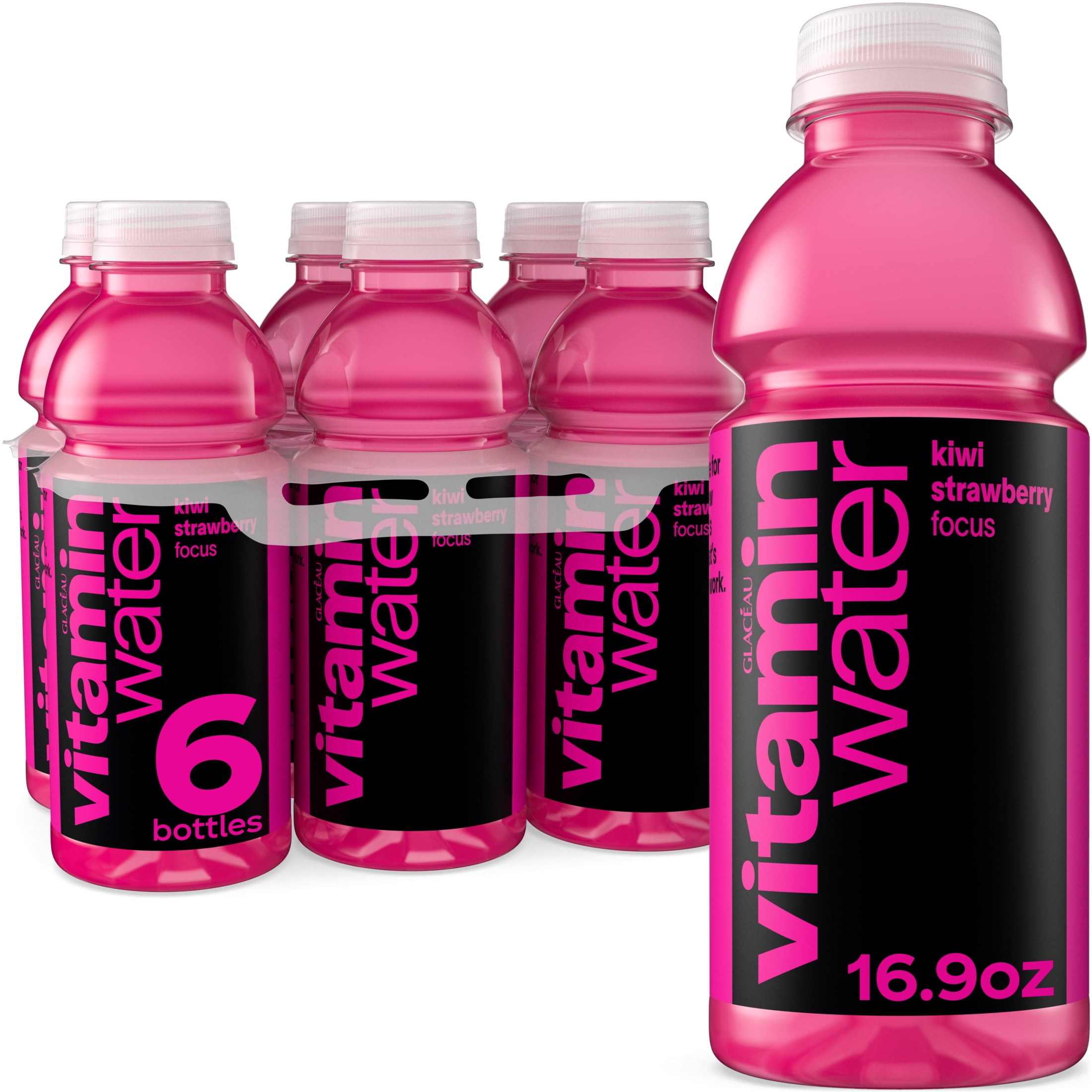 vitaminwater Focus Kiwi Strawberry Flavored Water Beverage, 16.9 fl oz, 6 Pack Bottles