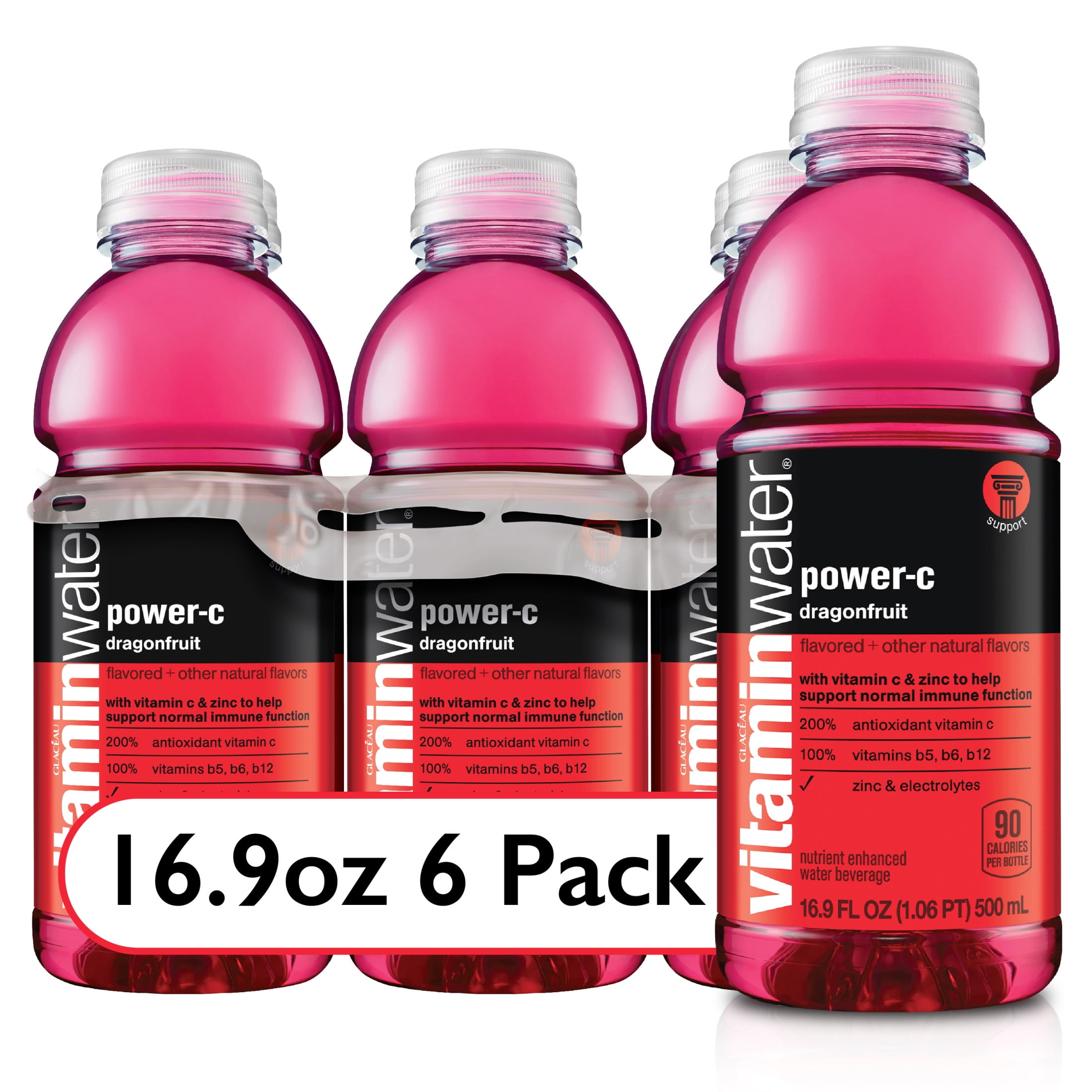 VitaminWater Power-C Energy Drink, Enhanced Electrolyte Dragonfruit Beverage for Adults, 16.9 fl oz, 6 Pack