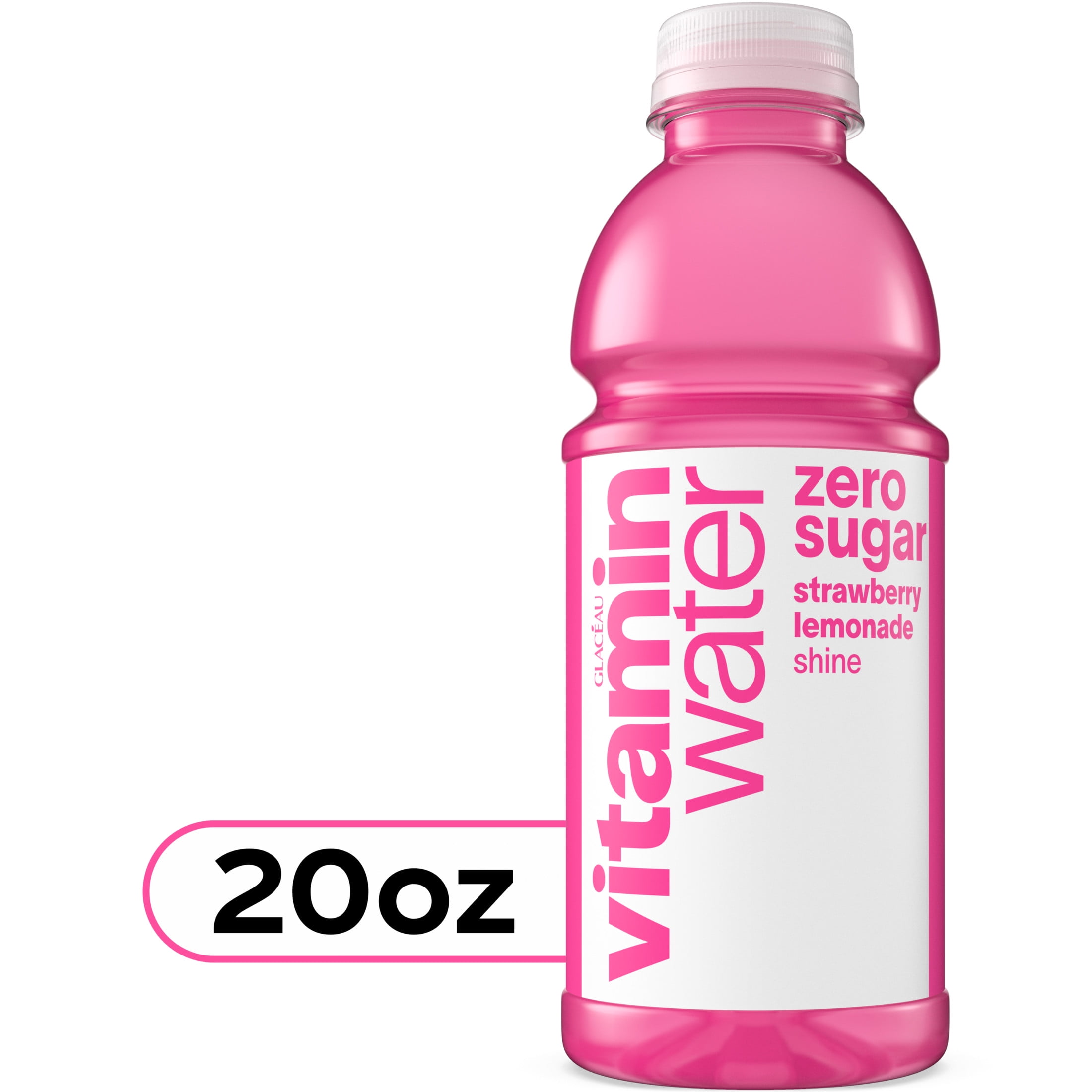 vitaminwater Shine Zero Sugar Strawberry Lemonade Flavored Water Beverage, 20 fl oz Bottle