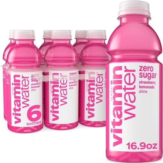 vitaminwater Shine Zero Sugar Strawberry Lemonade Water Beverage Bottles, 16.9 fl oz, 6 Pack