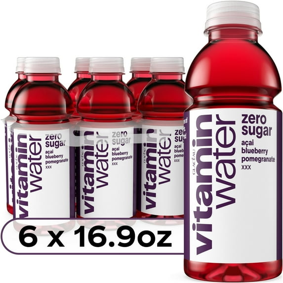 Vitaminwater Xxx Zero Sugar Nutrient-Enhanced Acai-Blueberry Pomegranate Flavored Bottled Water, 6 bottles, 16.9 fl oz, Package May Vary