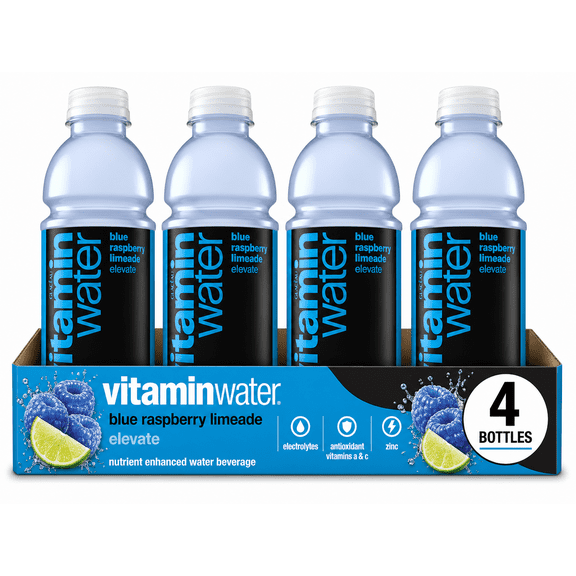 vitaminwater elevate Blue Raspberry Limeade Nutrient Enhanced Water Beverage, Naturally Flavored, 4 Count