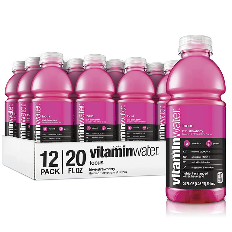 vitaminwater focus, bottled enhanced electrolyte fl pack) (12 flavored, b12, with oz kiwi-strawberry water vitamin 20 b6, b5
