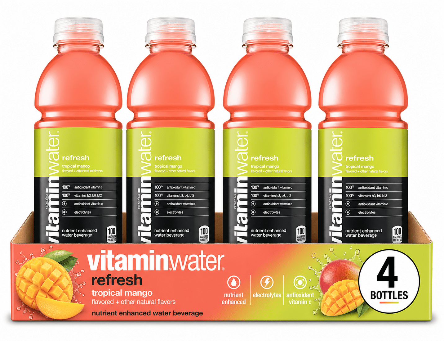 vitaminwater refresh Tropical Mango Nutrient Enhanced Water Beverage, Naturally Flavored, 4 Count