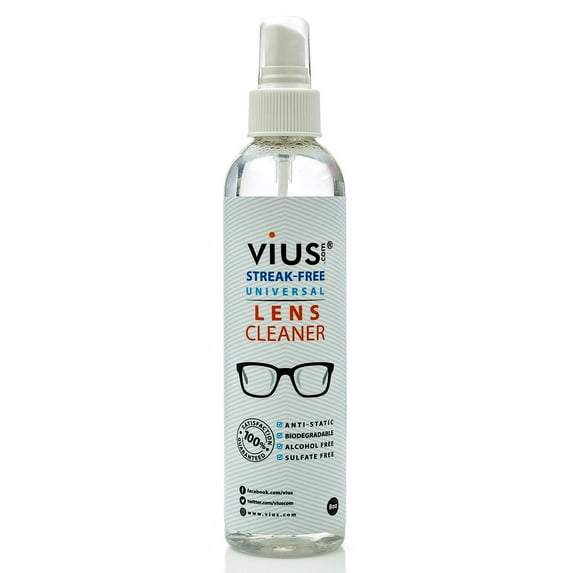 vius Lens Cleaner for Eyeglasses, Cameras, and Other Lenses - Great Clarity Quickly Removes Fingerprints Dust Oil - 8oz
