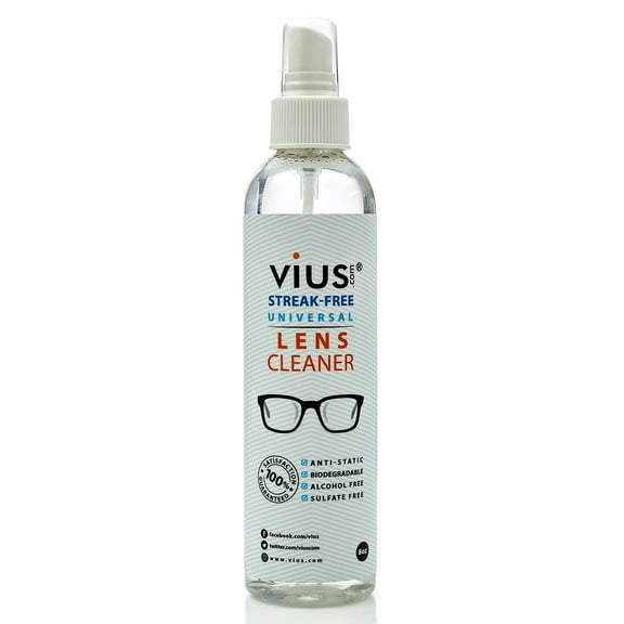 vius Lens Cleaner for Eyeglasses, Cameras, and Other Lenses - Great Clarity Quickly Removes Fingerprints Dust Oil - 8oz