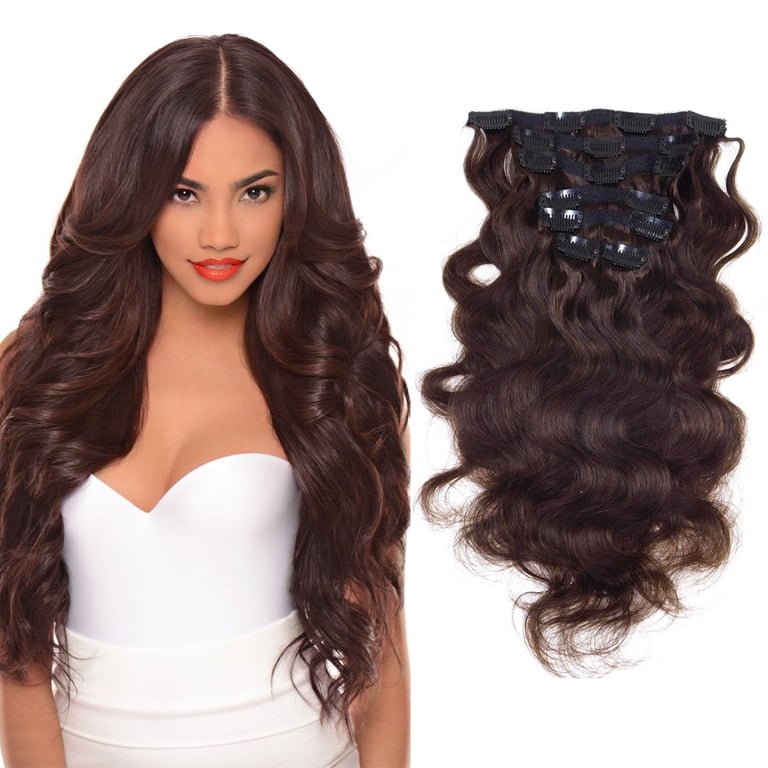 Wavy Dark Brown Clip in Human Hair Extensions Chocolate Brown 8 Piece Clip In Extensions - Wavy Human Hair  main image 4