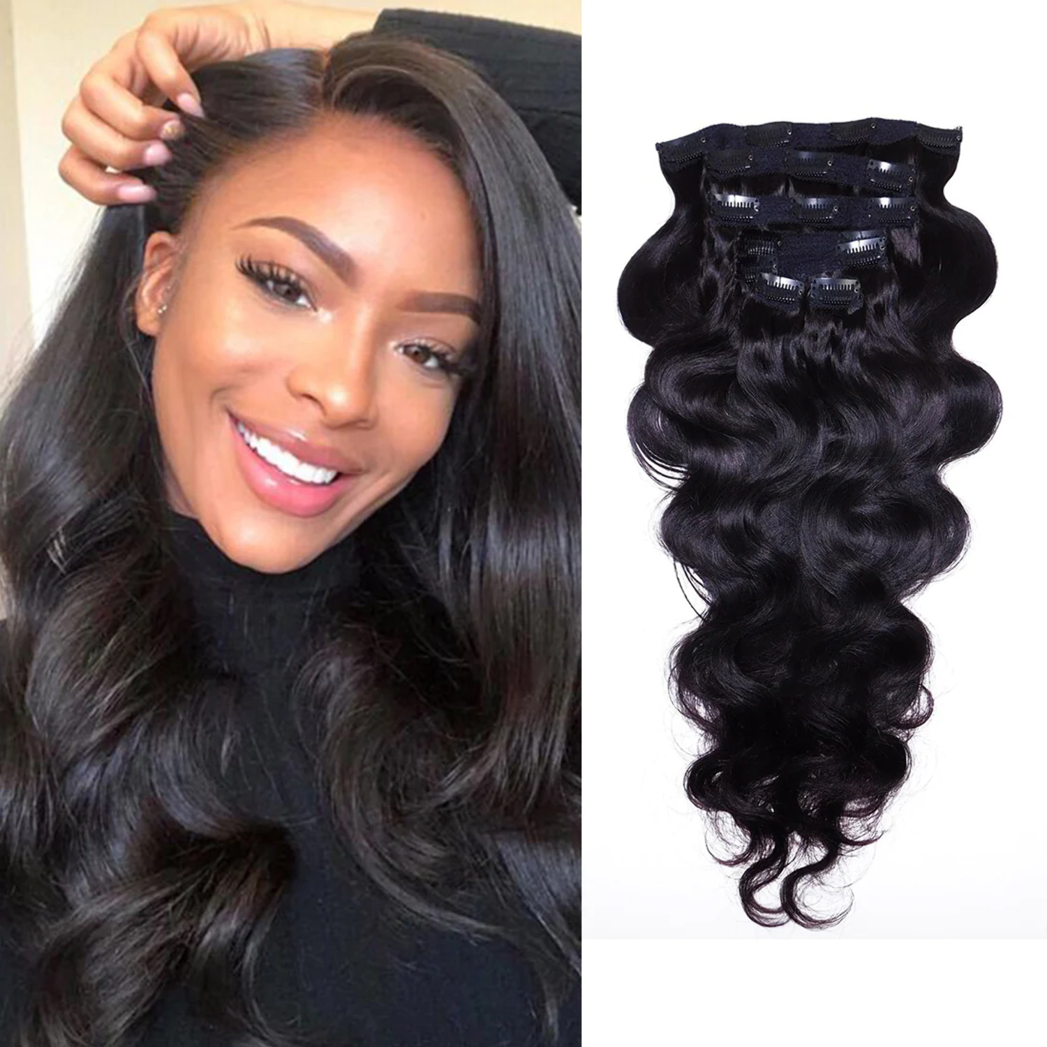 Viviabella Body Wave Virgin Hair Clip In Human Hair Extensions Natural Black Color 16 Human 5982