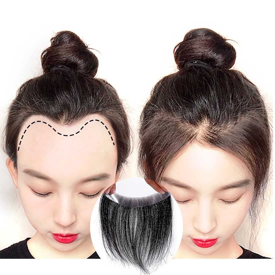 viviaBella Frontal Hairpiece for Women Natural Black Hair Extension Hairline Loss Straight Tape in Human Hair Toppers Replacement Toupee (0.78"x6.3" 6inch Length,Natural Black)