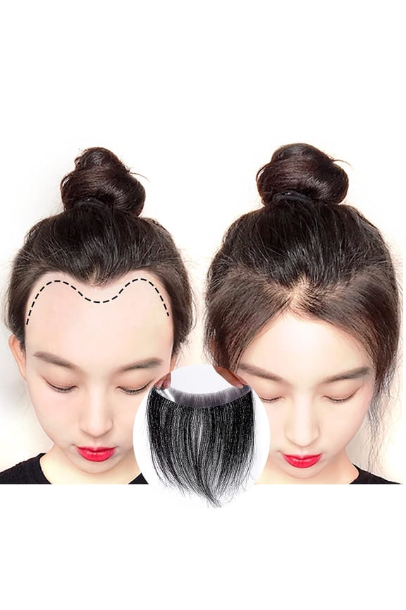 Frontal Hairpiece for Women Natural Black Hair Extension Hairline Loss Straight Tape in Human Hair Toppers Replacement Toupee (0.78"x6.3" 6inch Length,Natural Black)