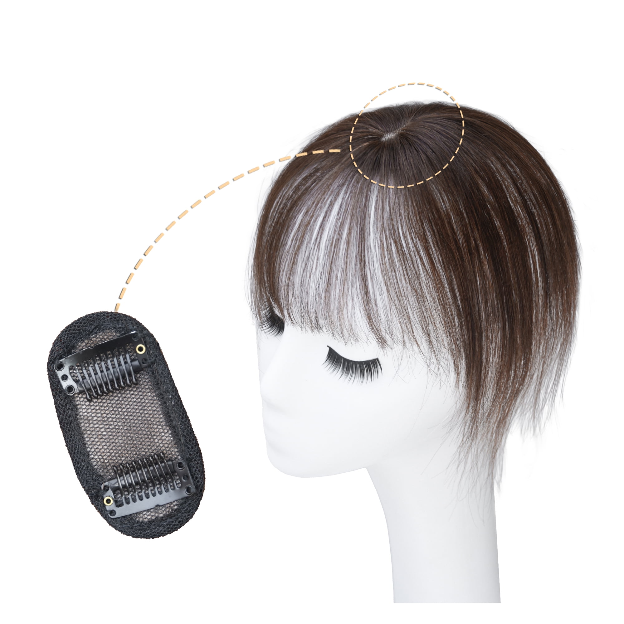 viviaBella Human Hair Clip in Hair Bangs 3D Machine Made Mono Base Clip-on Bangs Topper Real Hair Air Bangs One Piece Clip in Hair Topper/Hair Fringe