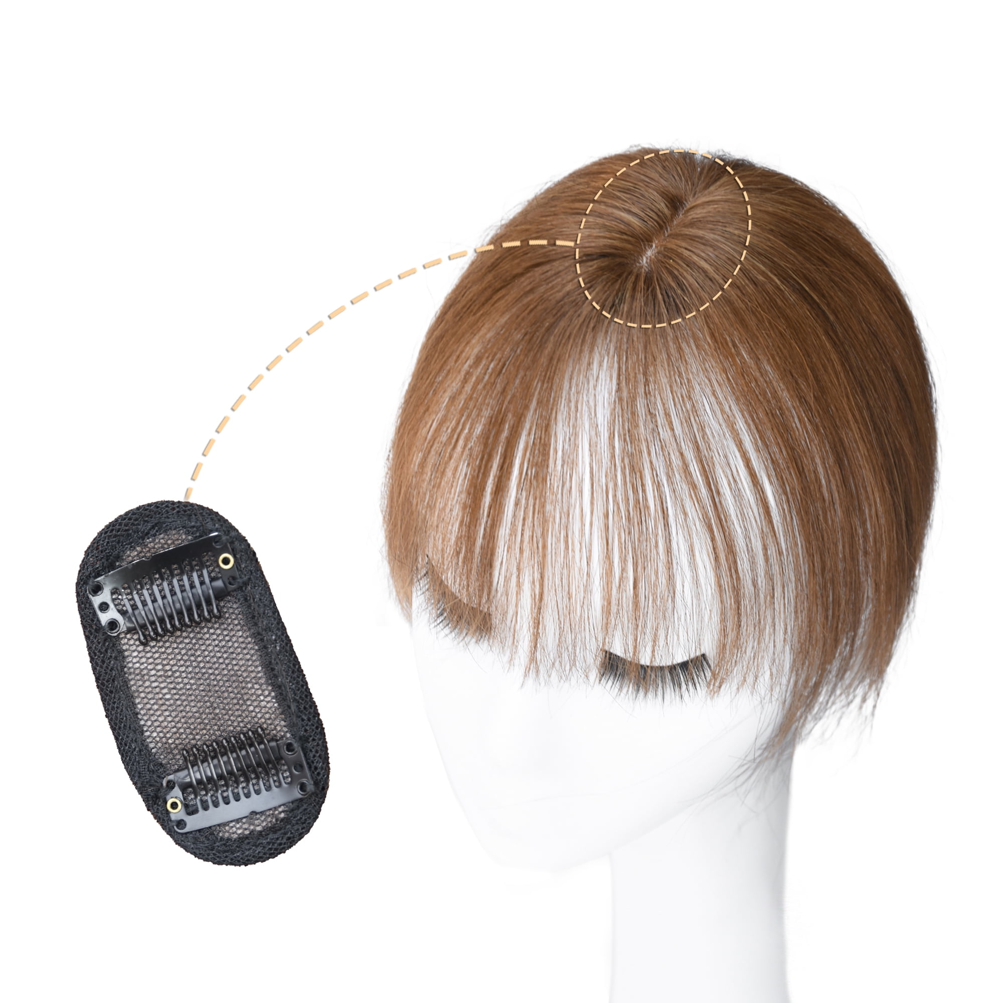 viviaBella Human Hair Clip in Hair Bangs 3D Machine Made Mono Base Clip-on Bangs Topper Real Hair Air Bangs One Piece Clip in Hair Topper/Hair Fringe