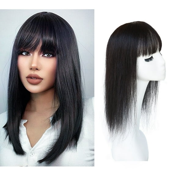 viviaBella Human Hair Topper - 5.1" x 5.1" Clip-In & Seamless Solution for Thinning Hair - Natural Black, 16 Inch Thick Silk Base for Women