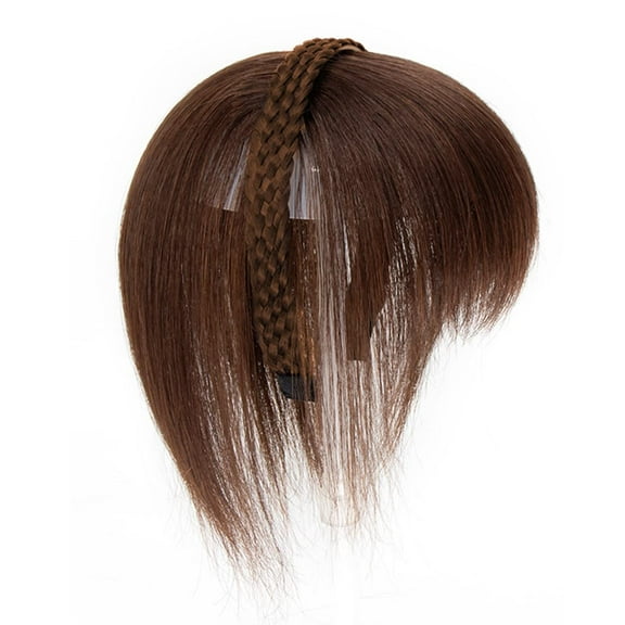 viviaBella Women 10" Twist Braid Headband Straight Hairpieces Human Hair Clip In Topper Hair Extension With Bangs (Yellowish Dark Brown)