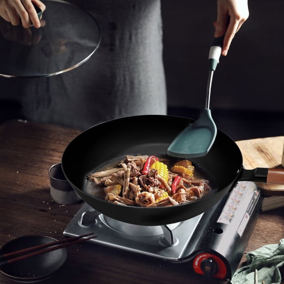 vivicreate Carbon Steel Wok,12.5 “ Woks and Stir Fry Pans, Chinese Wok with Round Bottom Wok ,Traditional Chinese Japanese Woks, Black Steel Wok (1 handle)