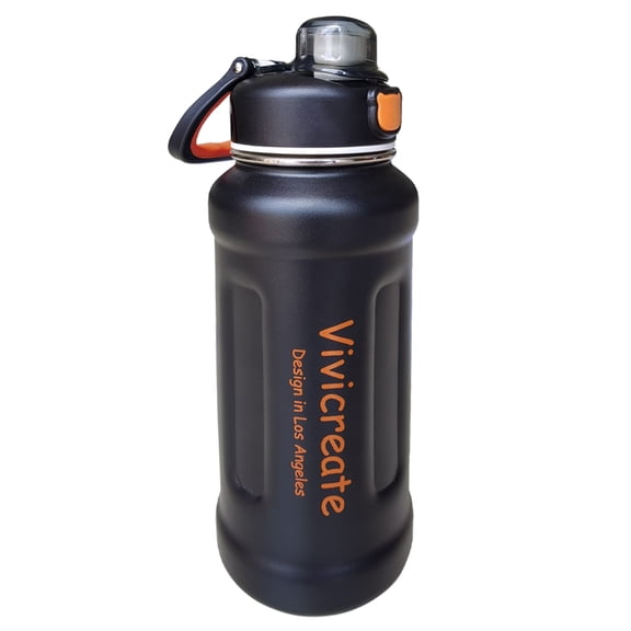 vivicreate Sports Water Bottle 32 OZ with straw stainless steel, Gym Sports bottles for man women kids,Vacuum Stainless Steel Bottle last 24 hours hot and 48 hours cold,Insulated Thermos (BLACK)