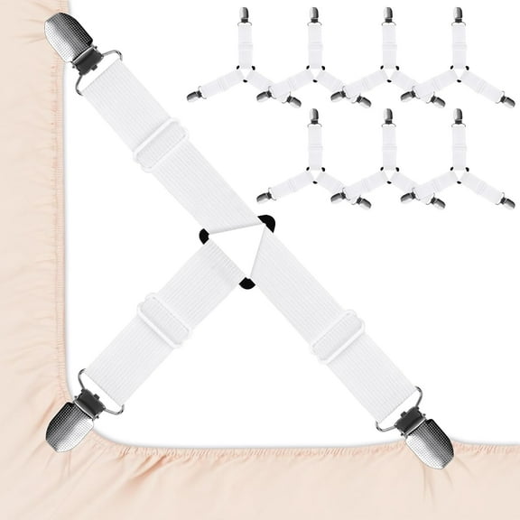 vivinin 8 Pcs Sheet Straps with Metal Clips, Triangle Bed Sheet Straps Adjustable, Fitted Sheet Straps Non Slip, Bed Sheet Clips for Bed Sheets,Sofa Cushion, Tablecloths